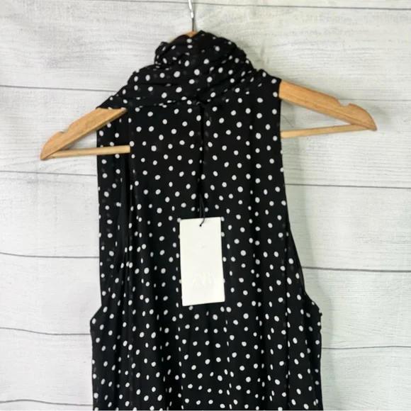 Zara ZW Collection Size Large Halter Polka Dot Sleeveless Midi Dress w/Scarf NEW - Picture 9 of 15